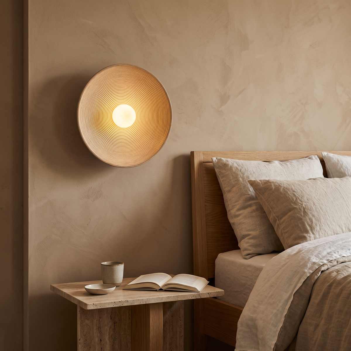 Fenn Round Wood-Effect LED Wall Light