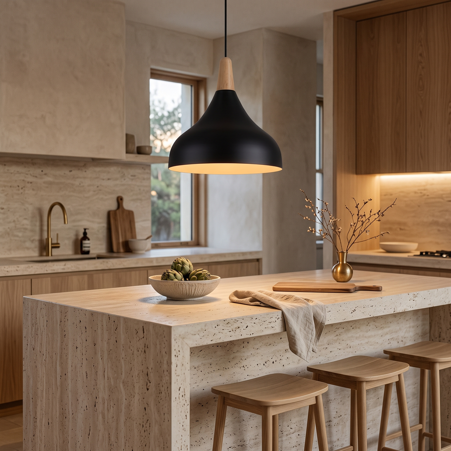 Edie Teardrop Metal & Wood Pendant Light