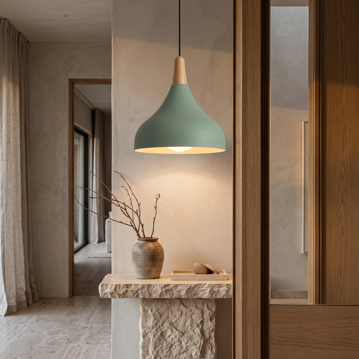 Edie Teardrop Metal & Wood Pendant Light