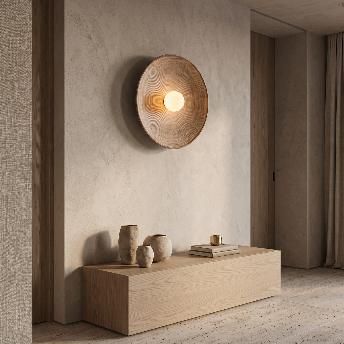 Fenn Round Wood-Effect LED Wall Light