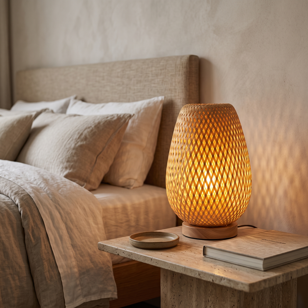 Maya Woven Bamboo Bedside Table Lamp