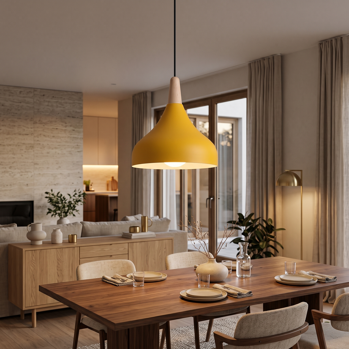 Edie Teardrop Metal & Wood Pendant Light
