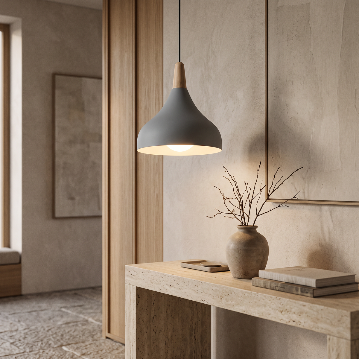 Edie Teardrop Metal & Wood Pendant Light