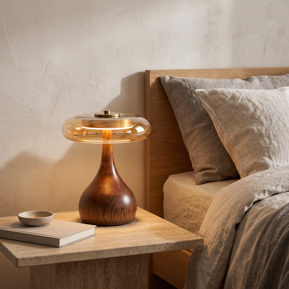 Andi Glass, Brass & Walnut LED Table Lamp