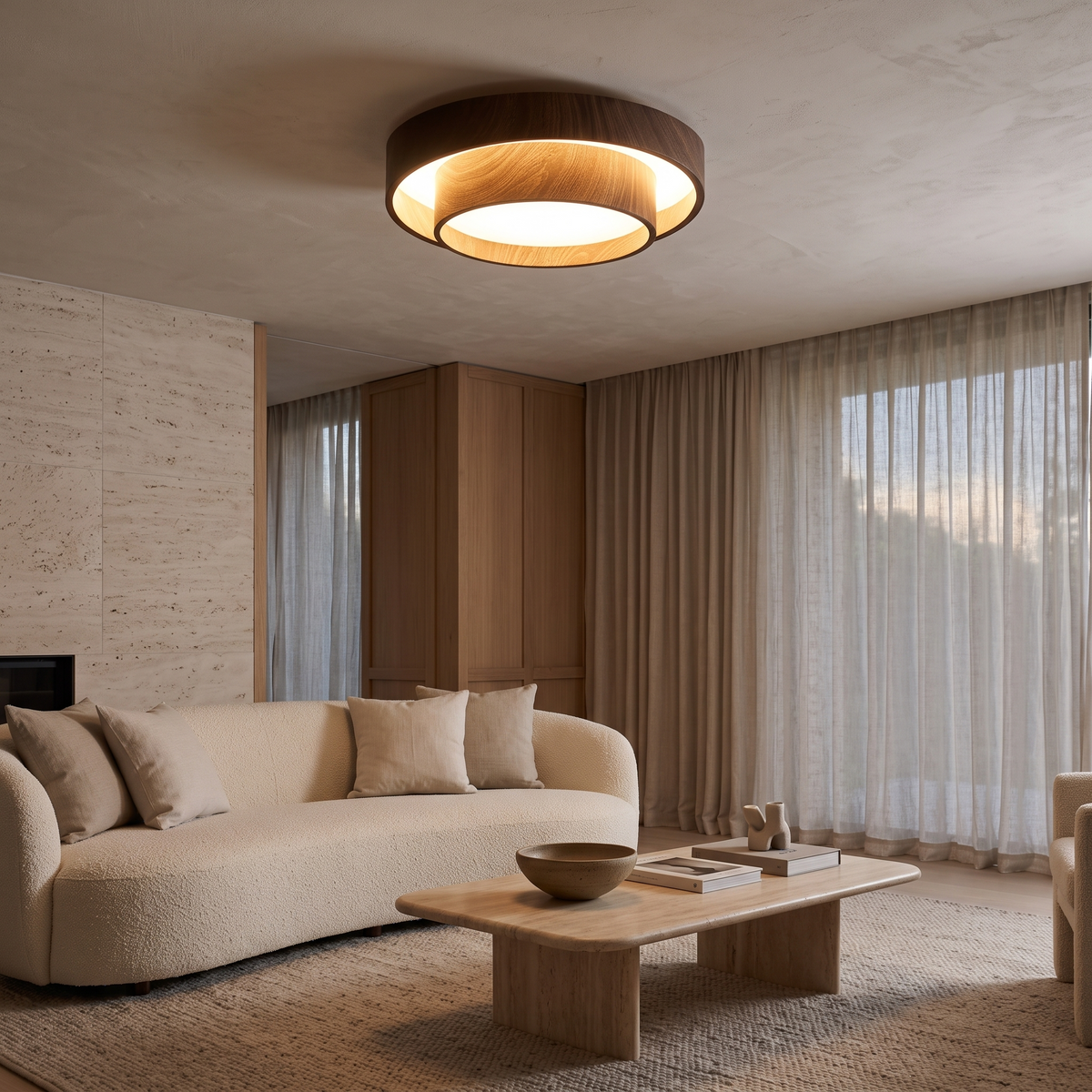 Vaako Walnut-Effect LED Flush Ceiling Light