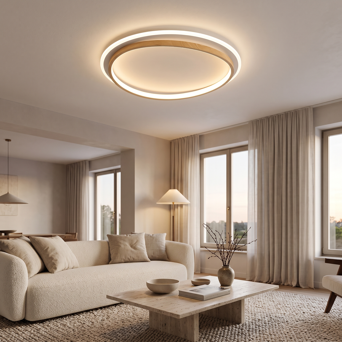 Hollis Walnut & Gold Round LED Ceiling Light