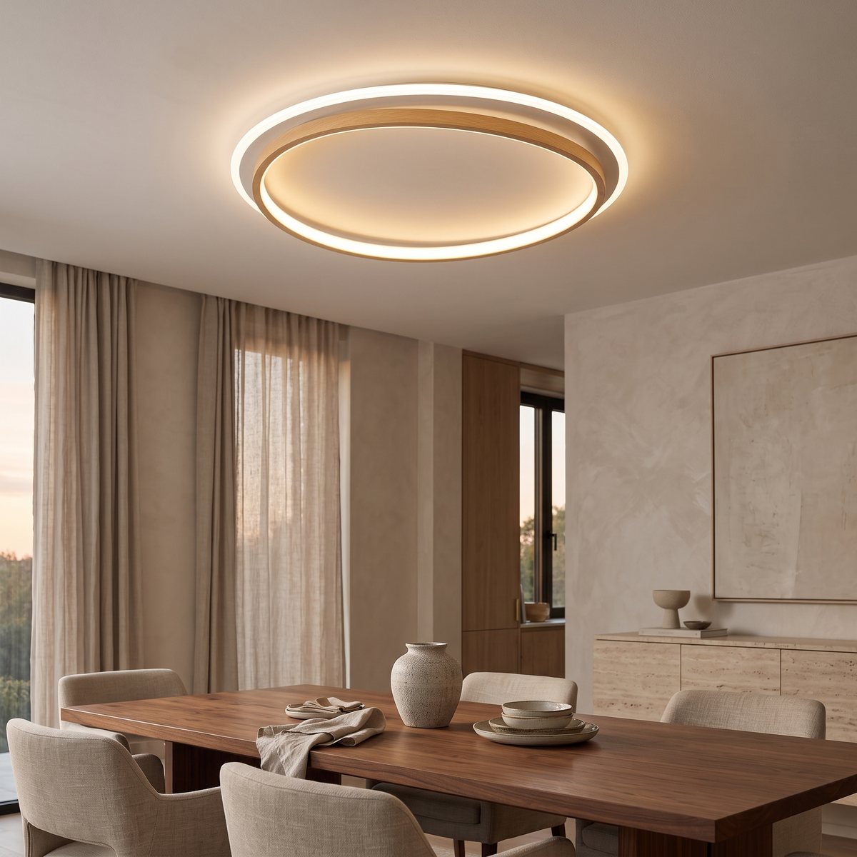Hollis Walnut & Gold Round LED Ceiling Light