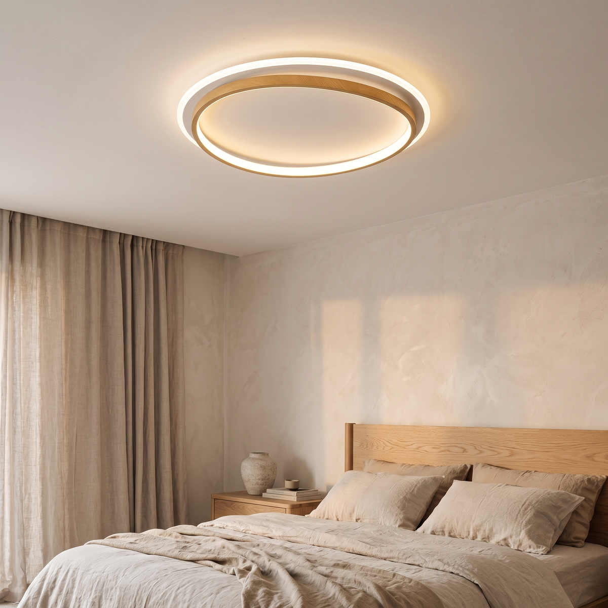 Hollis Walnut & Gold Round LED Ceiling Light