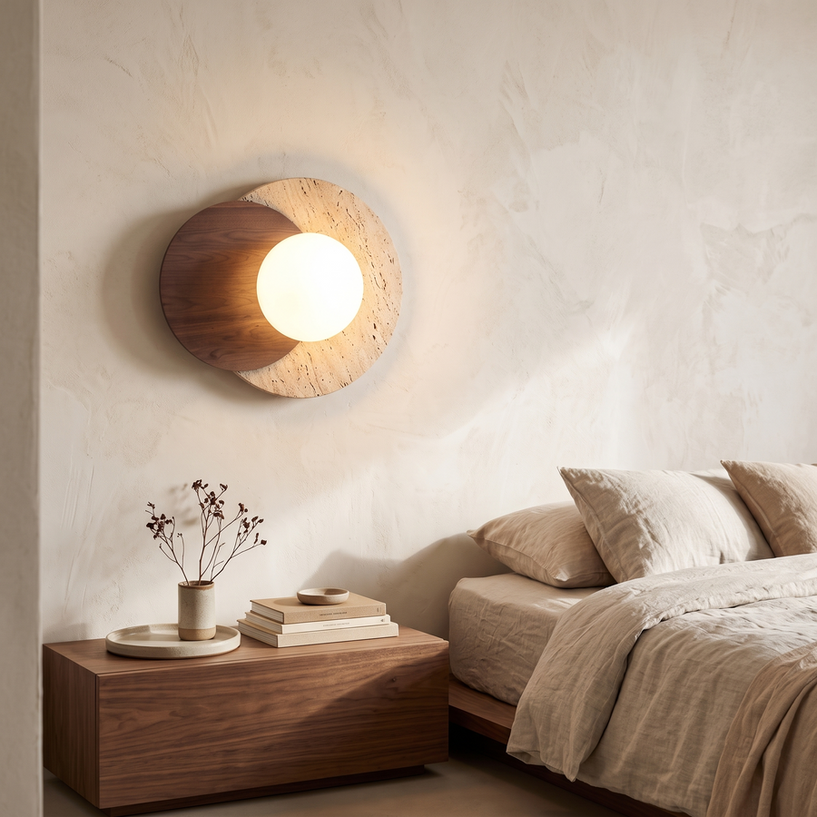 Kaia Wabi-Sabi Stone & Wood Wall Lamp