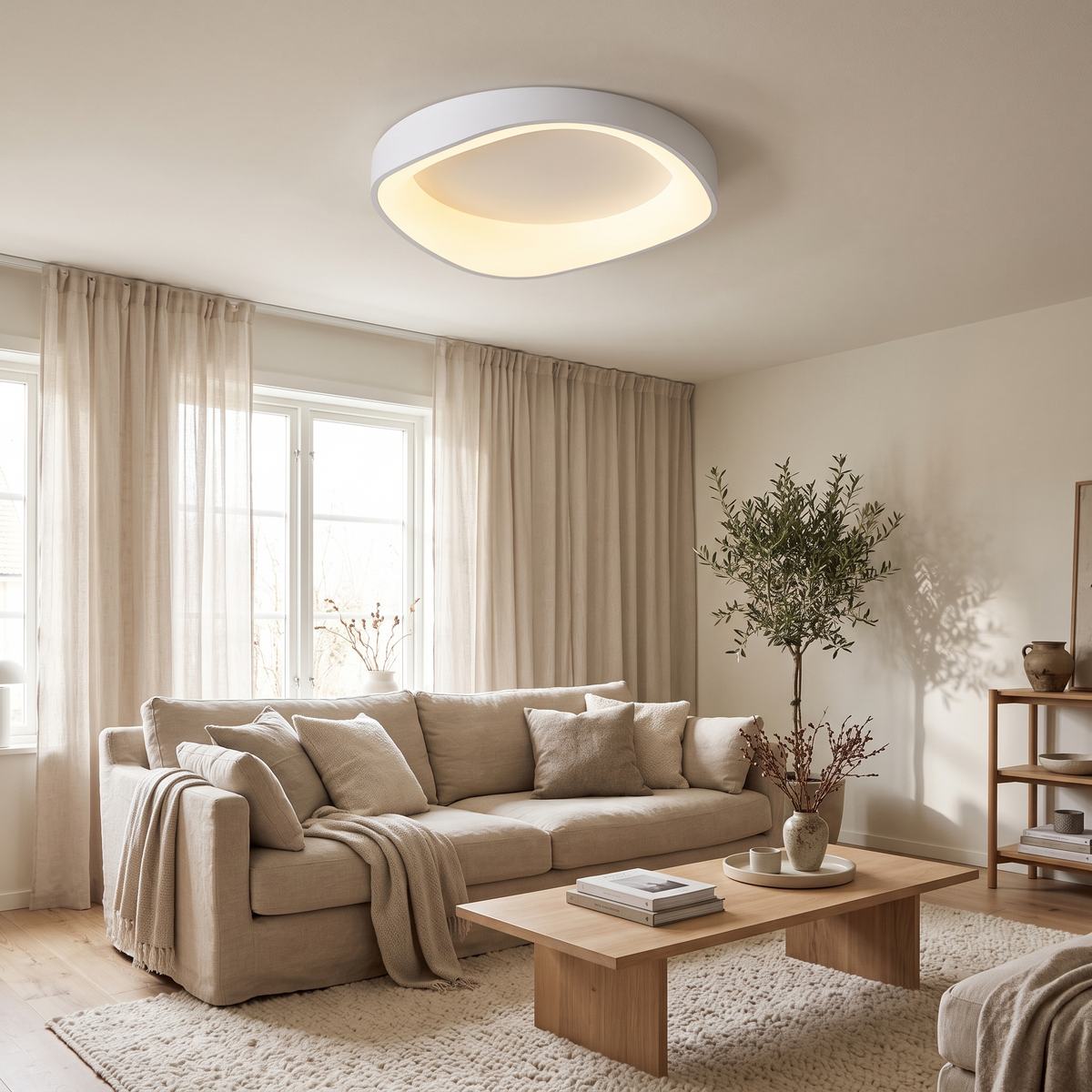 Fenna Wood Grain LED Ceiling Light, 40 or 50cm