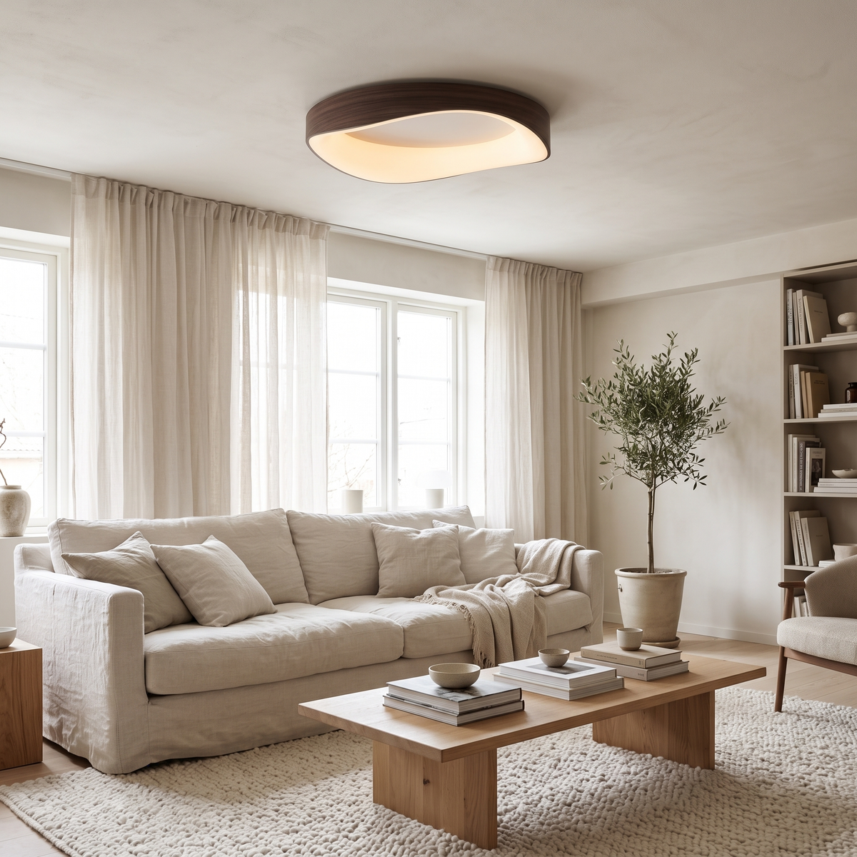 Fenna Wood Grain LED Ceiling Light, 40 or 50cm