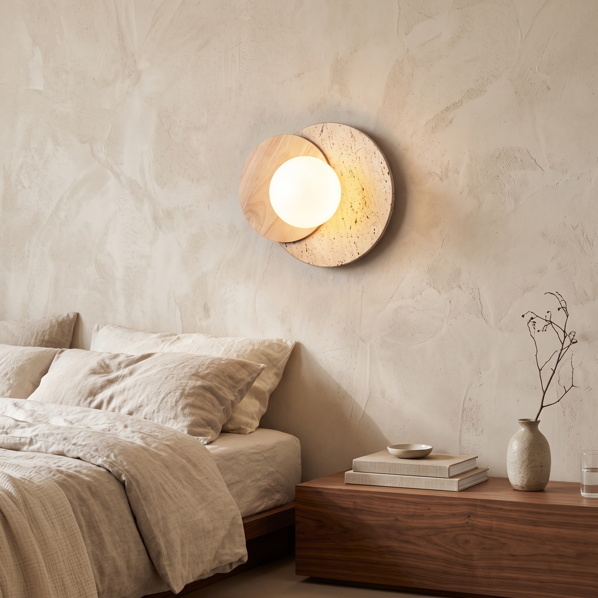 Kaia Wabi-Sabi Stone & Wood Wall Lamp