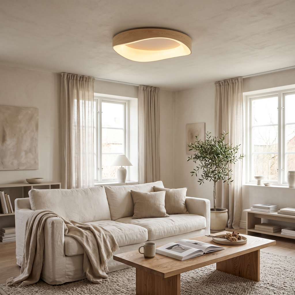 Fenna Wood Grain LED Ceiling Light, 40 or 50cm