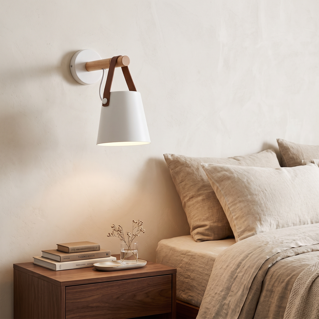 Hugo Wood & Leather Hanging Wall Lamp