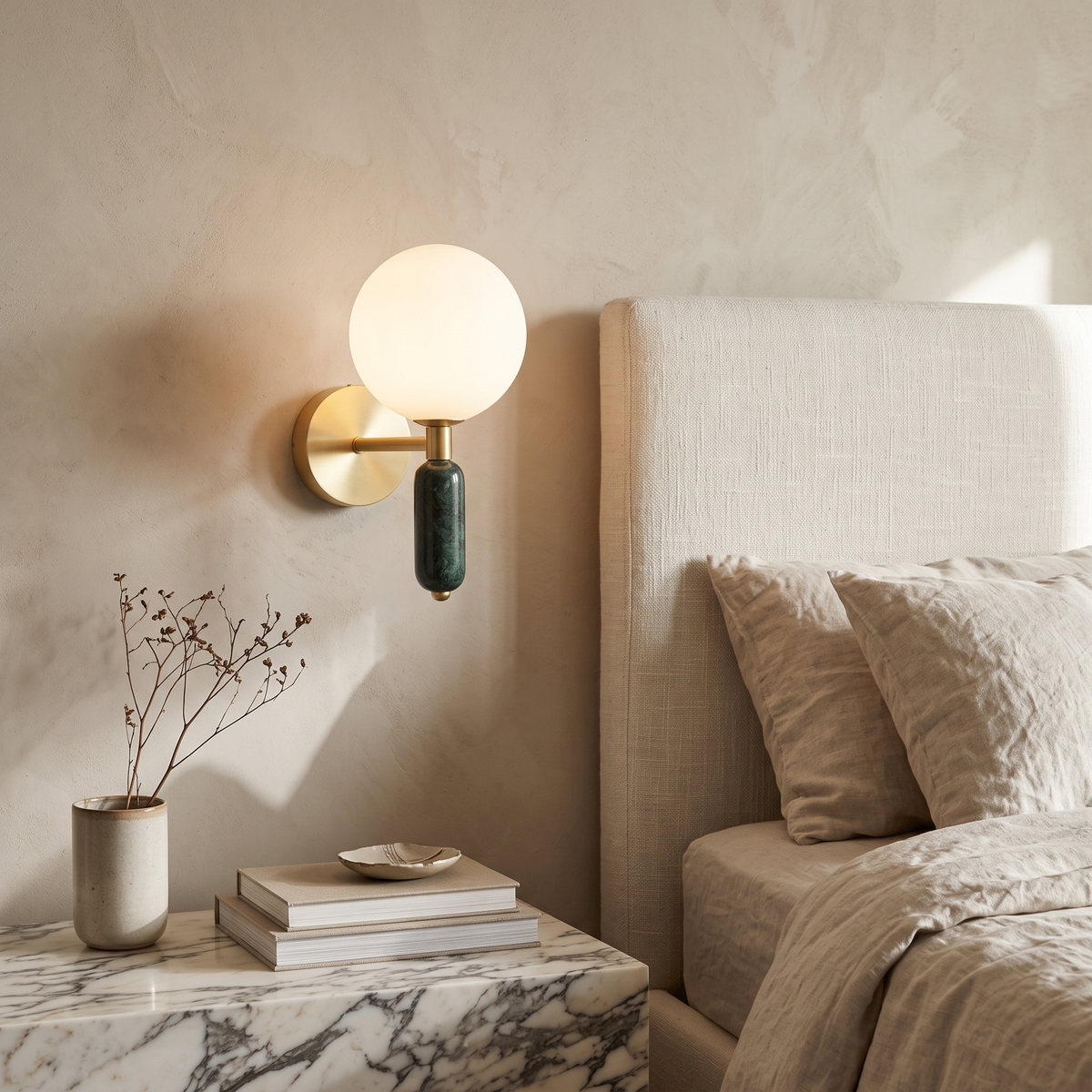 Vela Marble & Glass Gold Wall Sconce