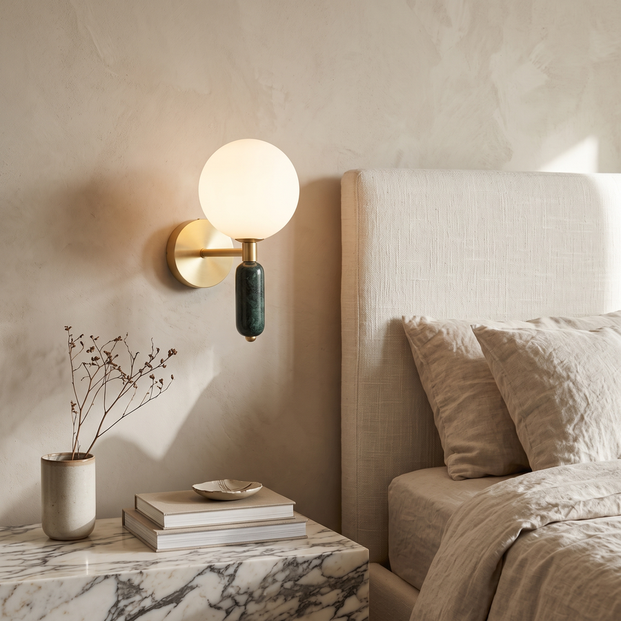 Vela Marble & Glass Gold Wall Sconce