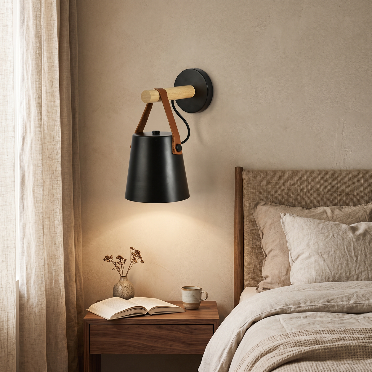 Hugo Wood & Leather Hanging Wall Lamp