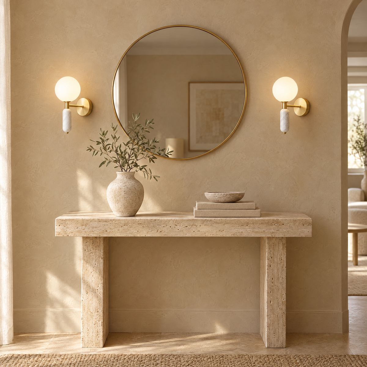 Vela Marble & Glass Gold Wall Sconce
