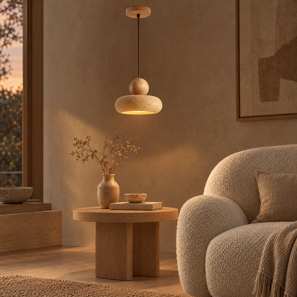 Tova Stone & Wood Mini Pendant Light