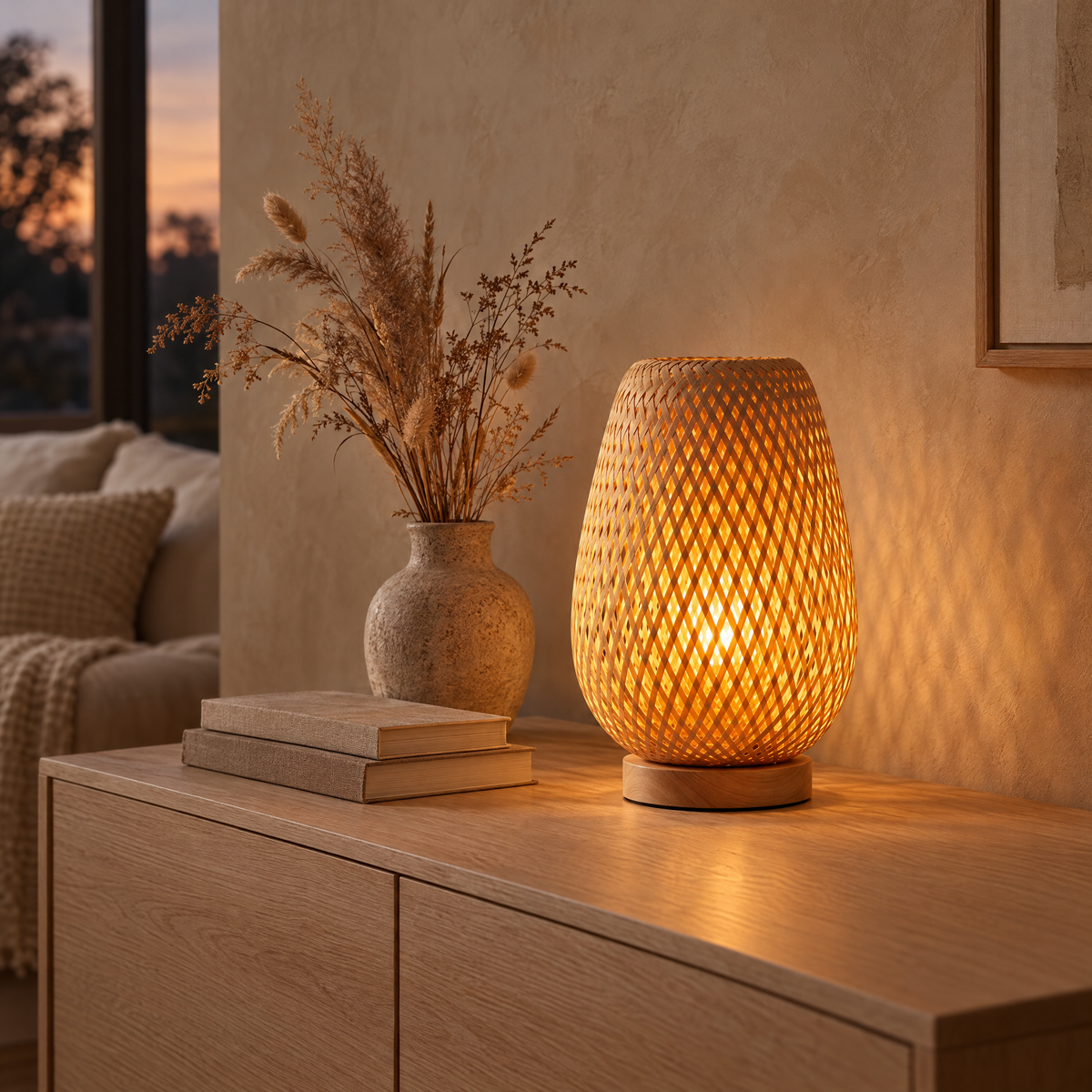 Maya Woven Bamboo Bedside Table Lamp