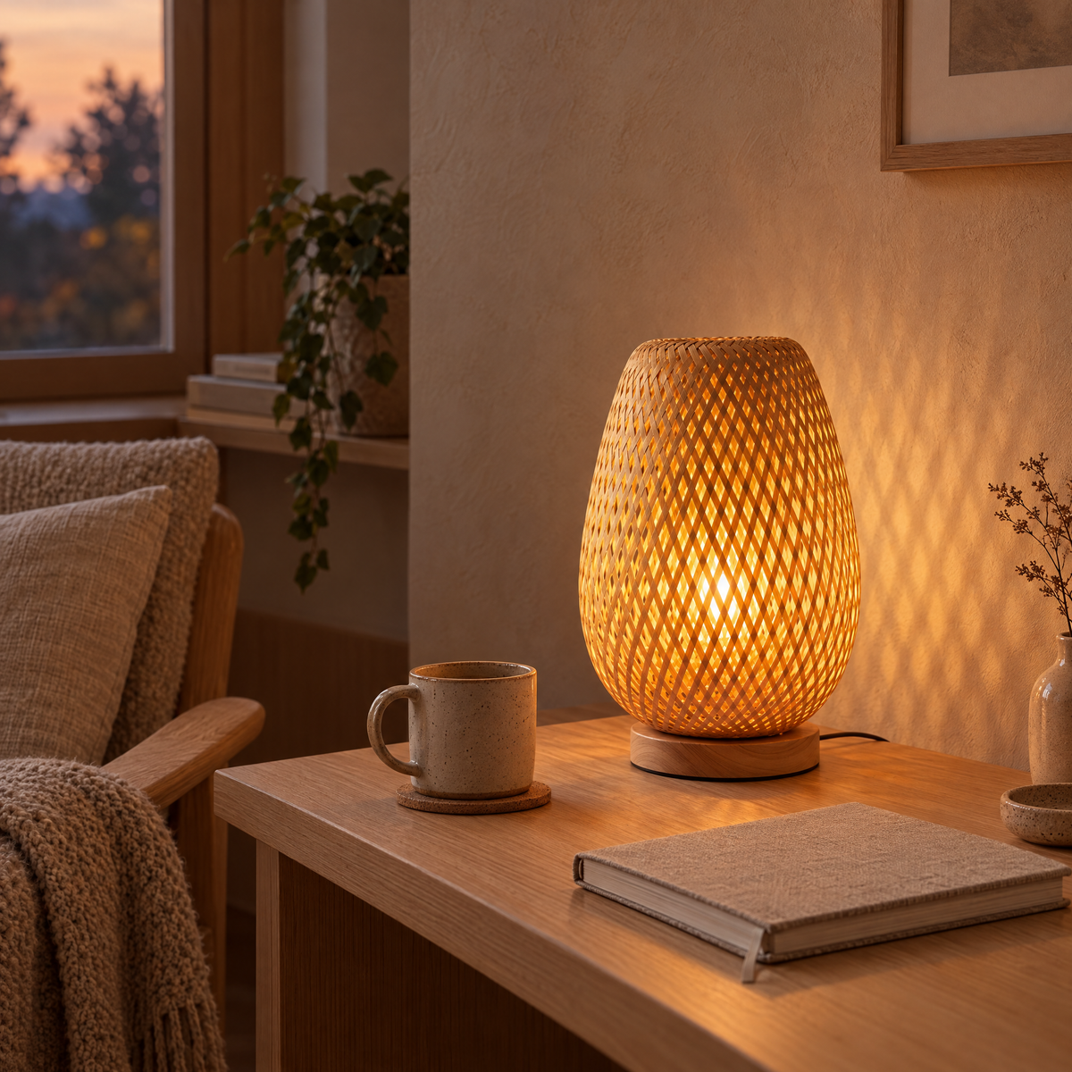 Maya Woven Bamboo Bedside Table Lamp
