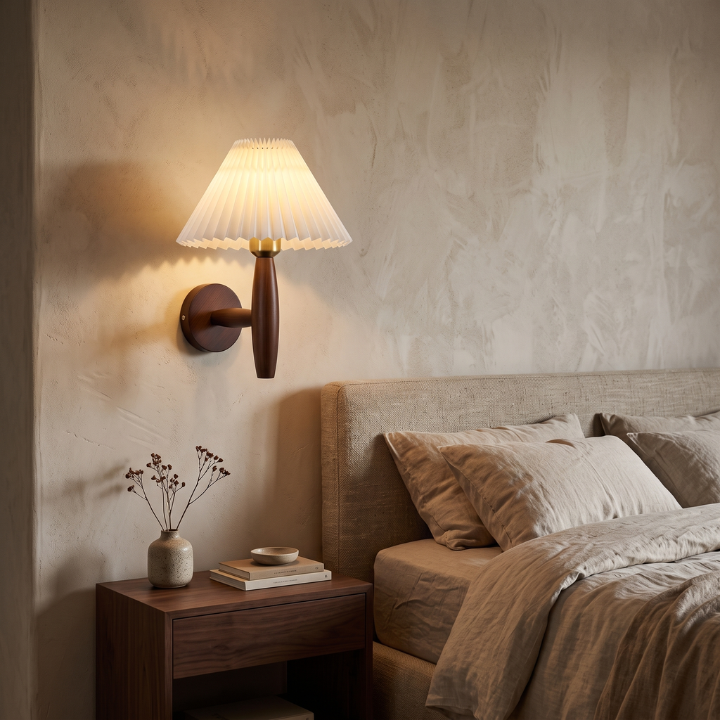 Greta Wooden Wall Sconce with Pleated Shade