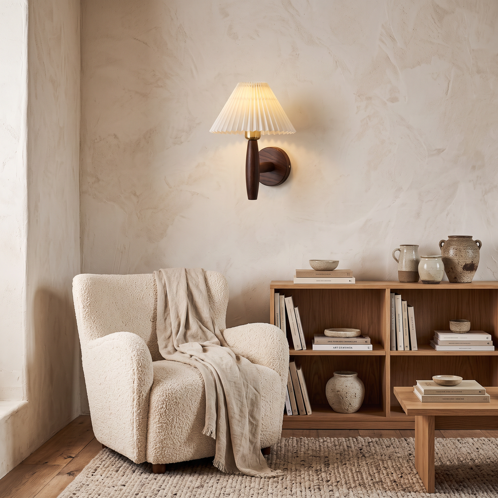 Greta Wooden Wall Sconce with Pleated Shade