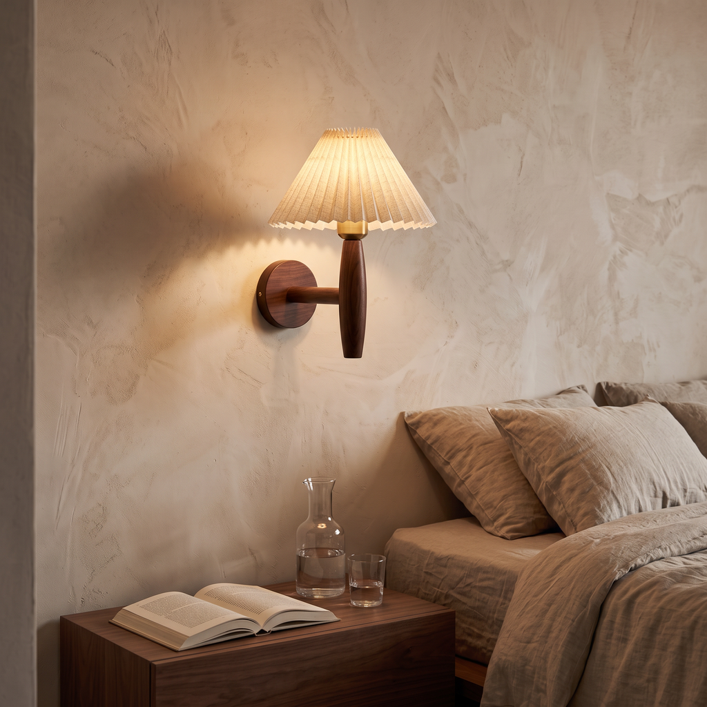 Greta Wooden Wall Sconce with Pleated Shade
