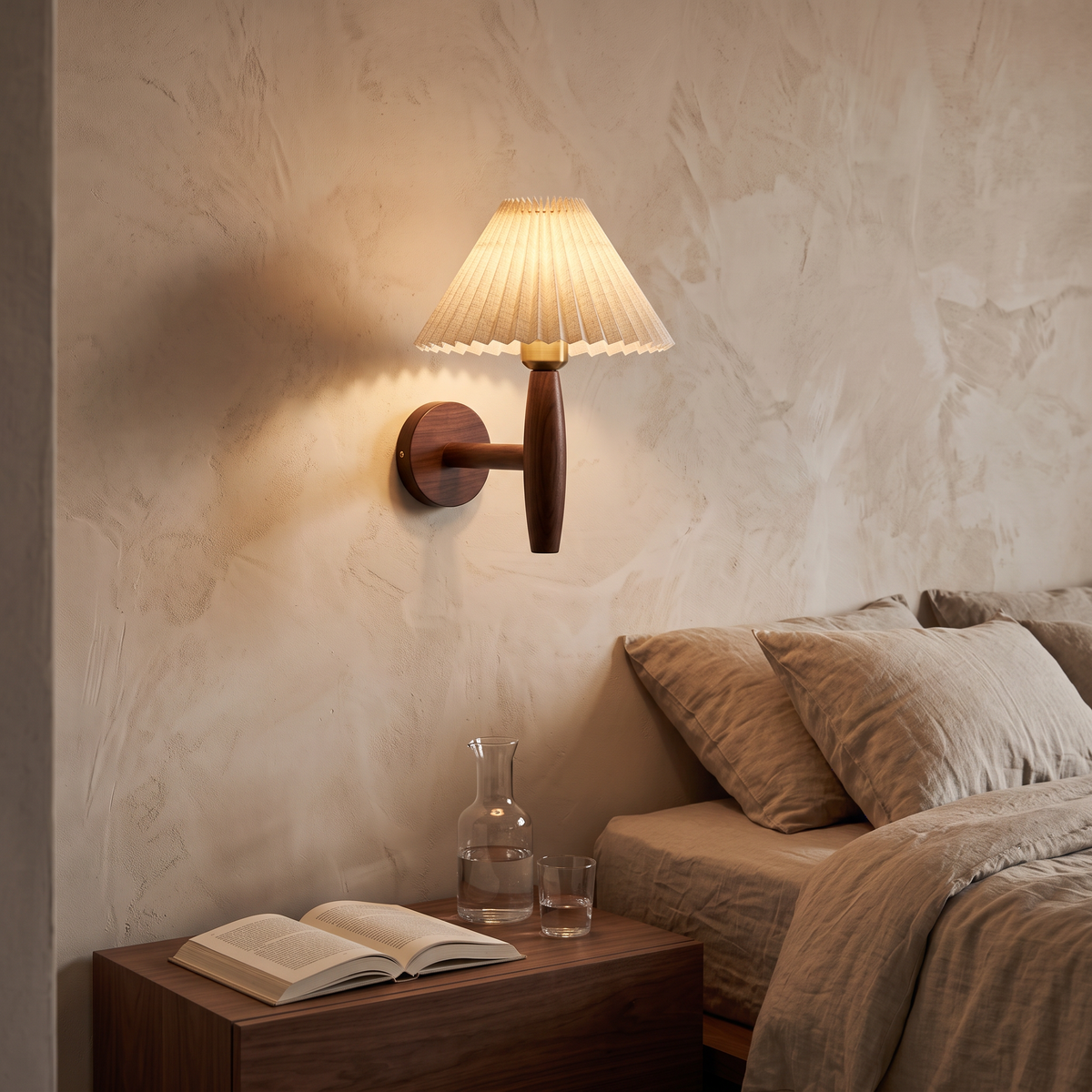 Greta Wooden Wall Sconce with Pleated Shade
