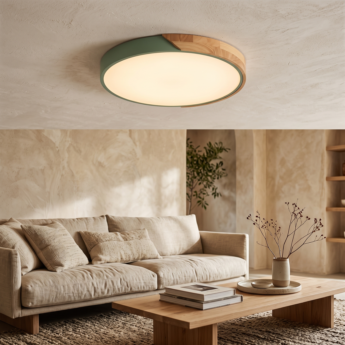 Freya Wood Trim Colour LED Ceiling Light, 23–40cm