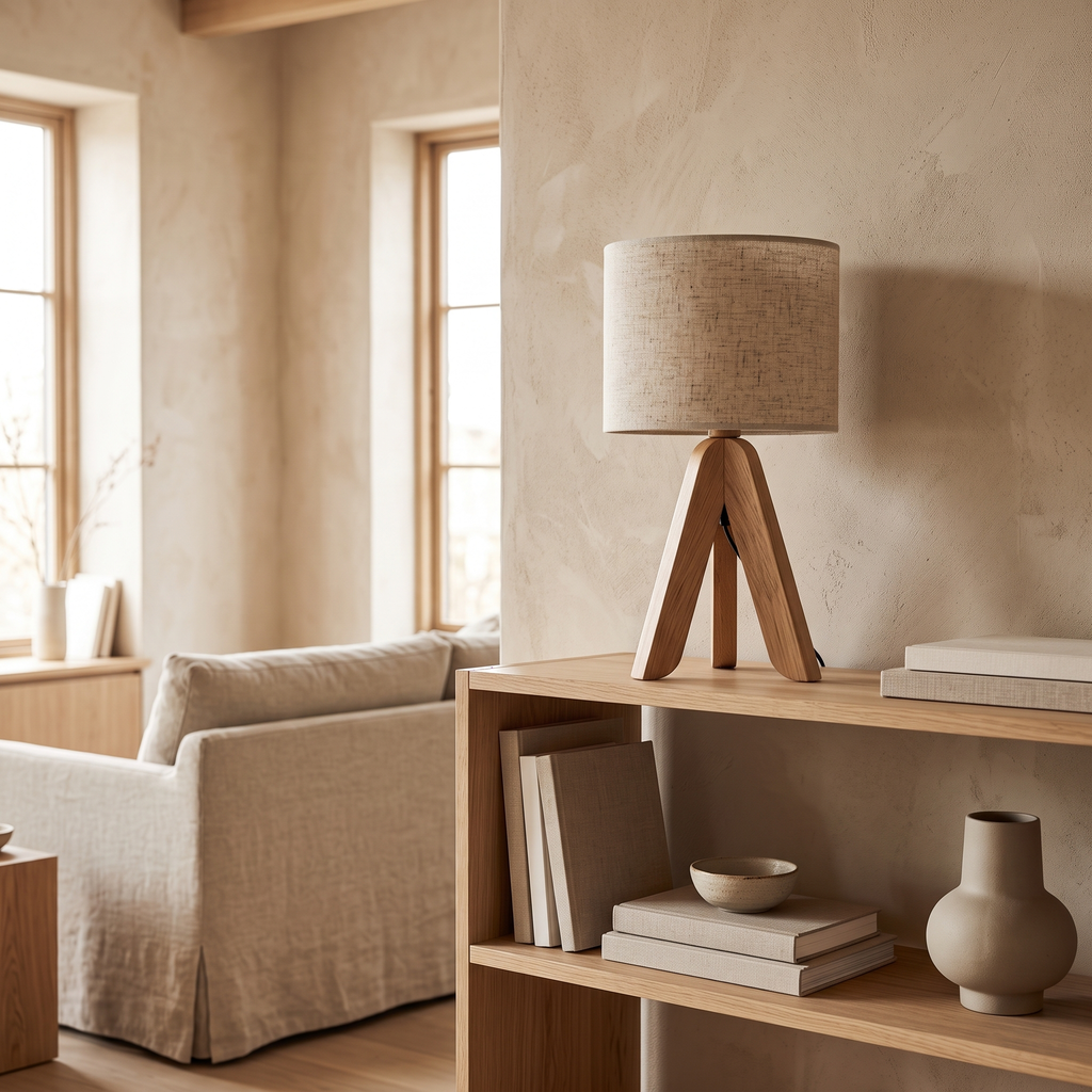 Liv Wooden Tripod Table Lamp with Fabric Shade