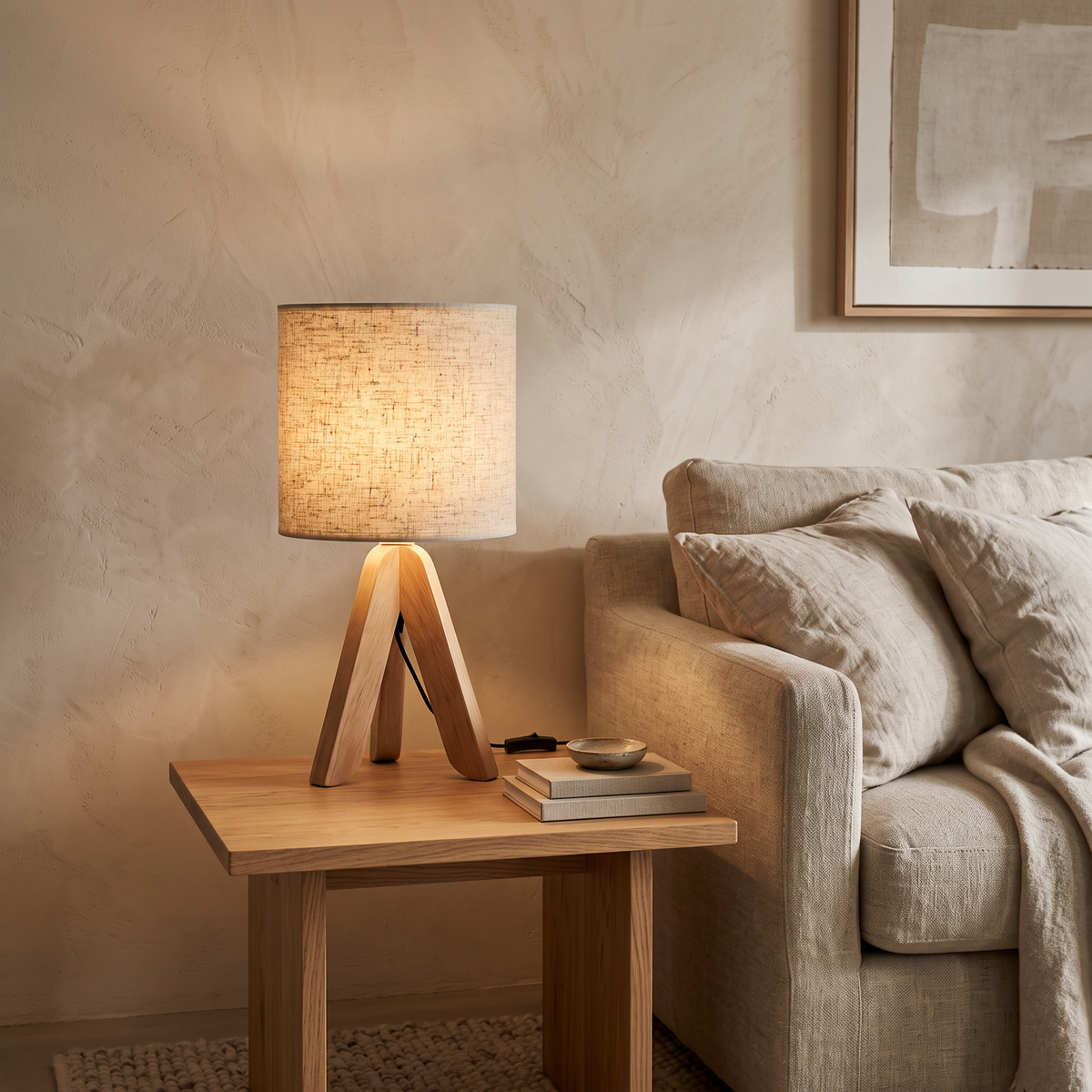 Liv Wooden Tripod Table Lamp with Fabric Shade