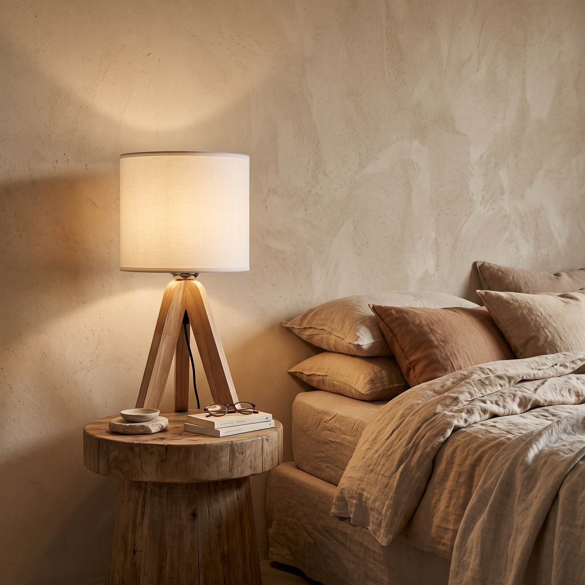 Liv Wooden Tripod Table Lamp with Fabric Shade