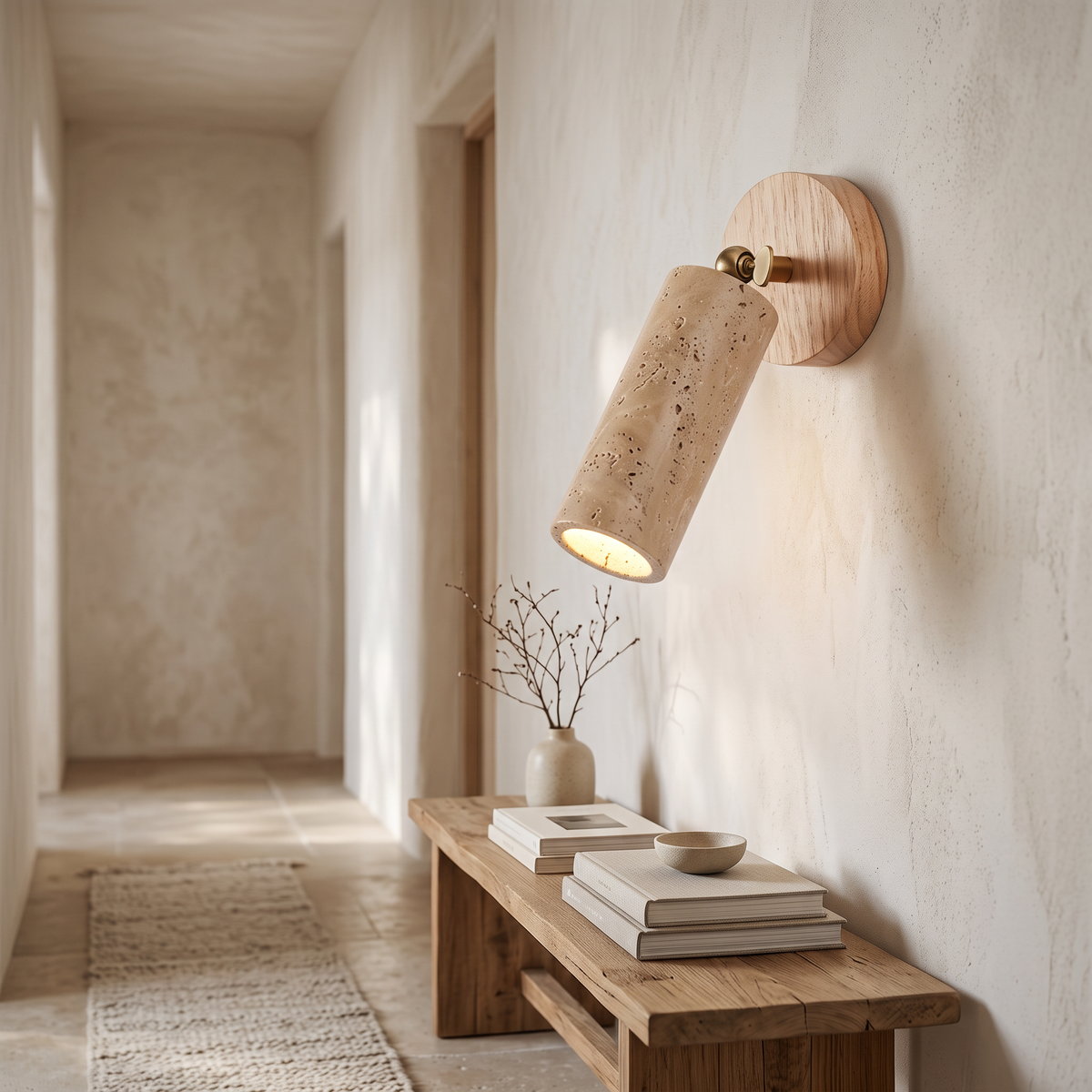 Mika Travertine & Wood LED Wall Light