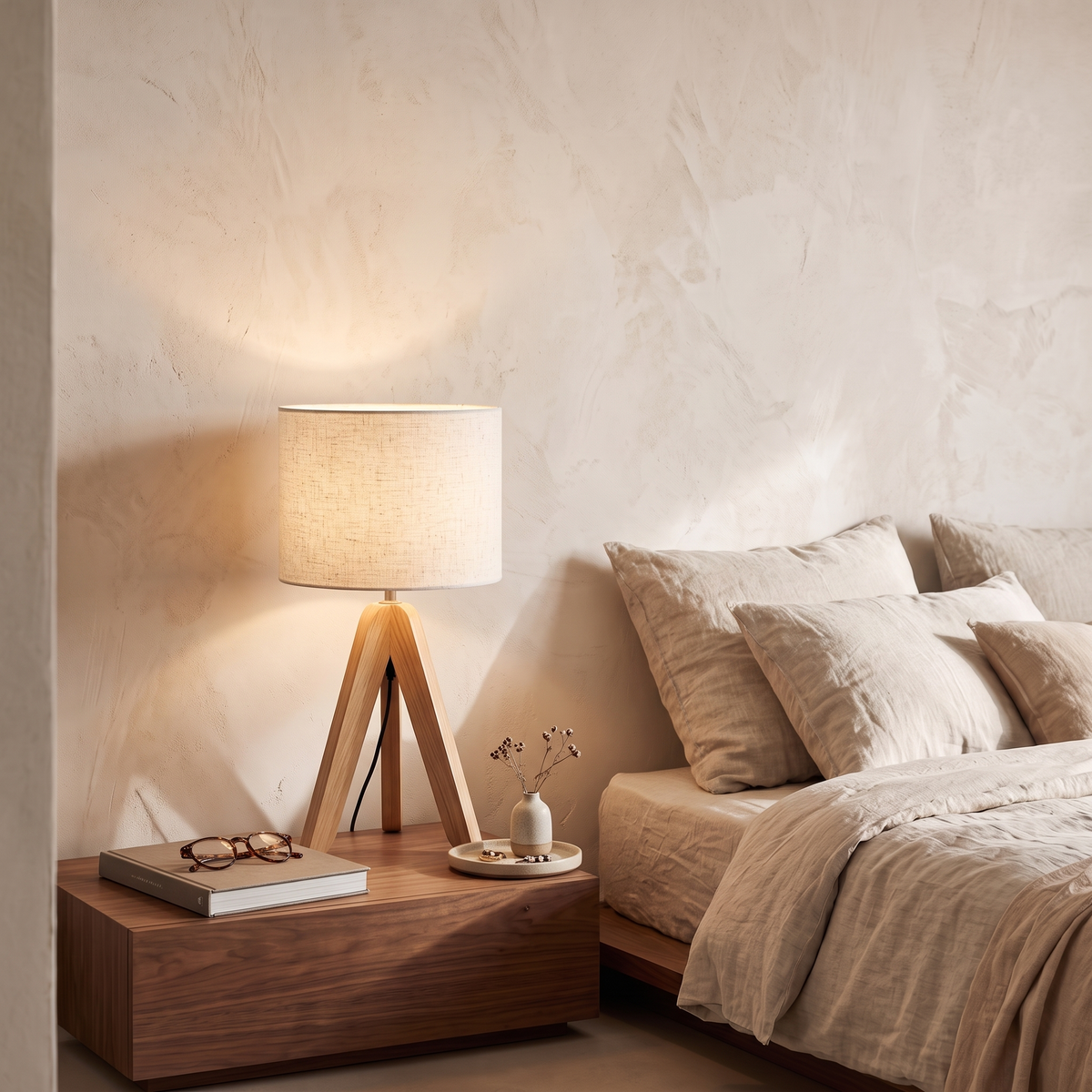 Liv Wooden Tripod Table Lamp with Fabric Shade