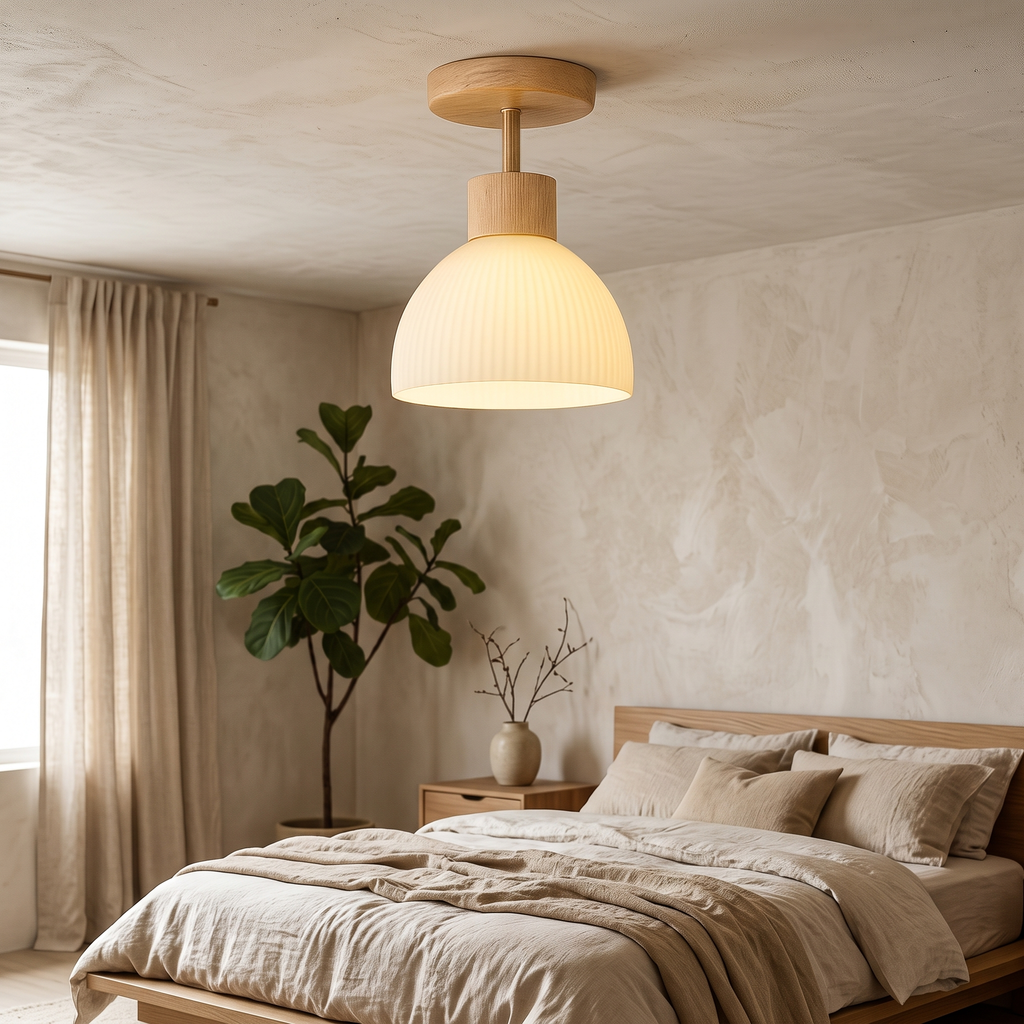 Isla Wood & Frosted Glass Ceiling Light