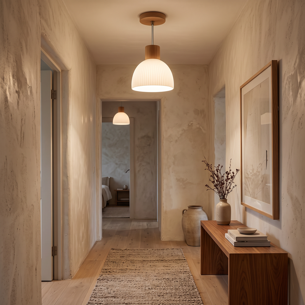 Isla Wood & Frosted Glass Ceiling Light