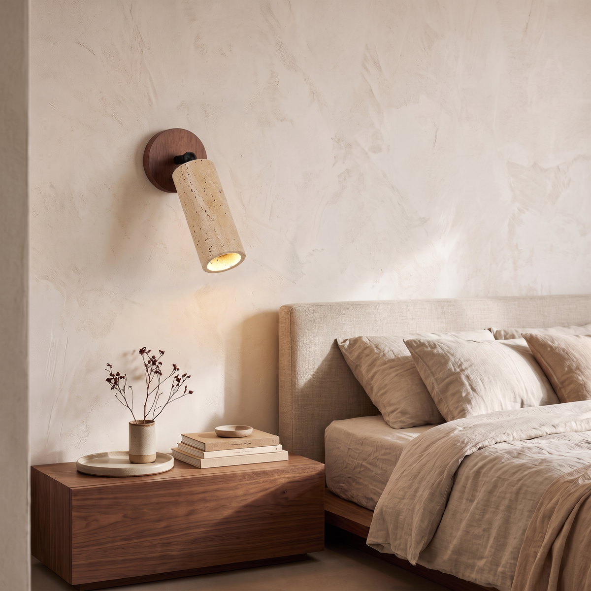 Mika Travertine & Wood LED Wall Light