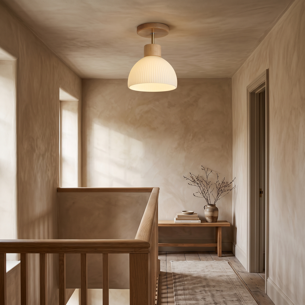 Isla Wood & Frosted Glass Ceiling Light