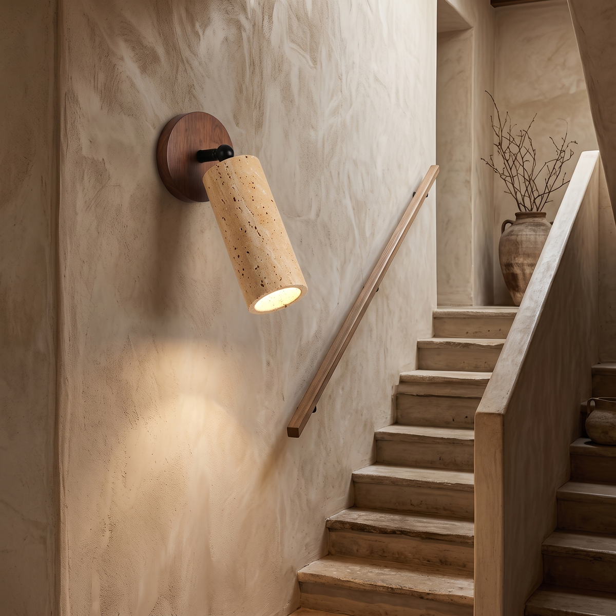 Mika Travertine & Wood LED Wall Light