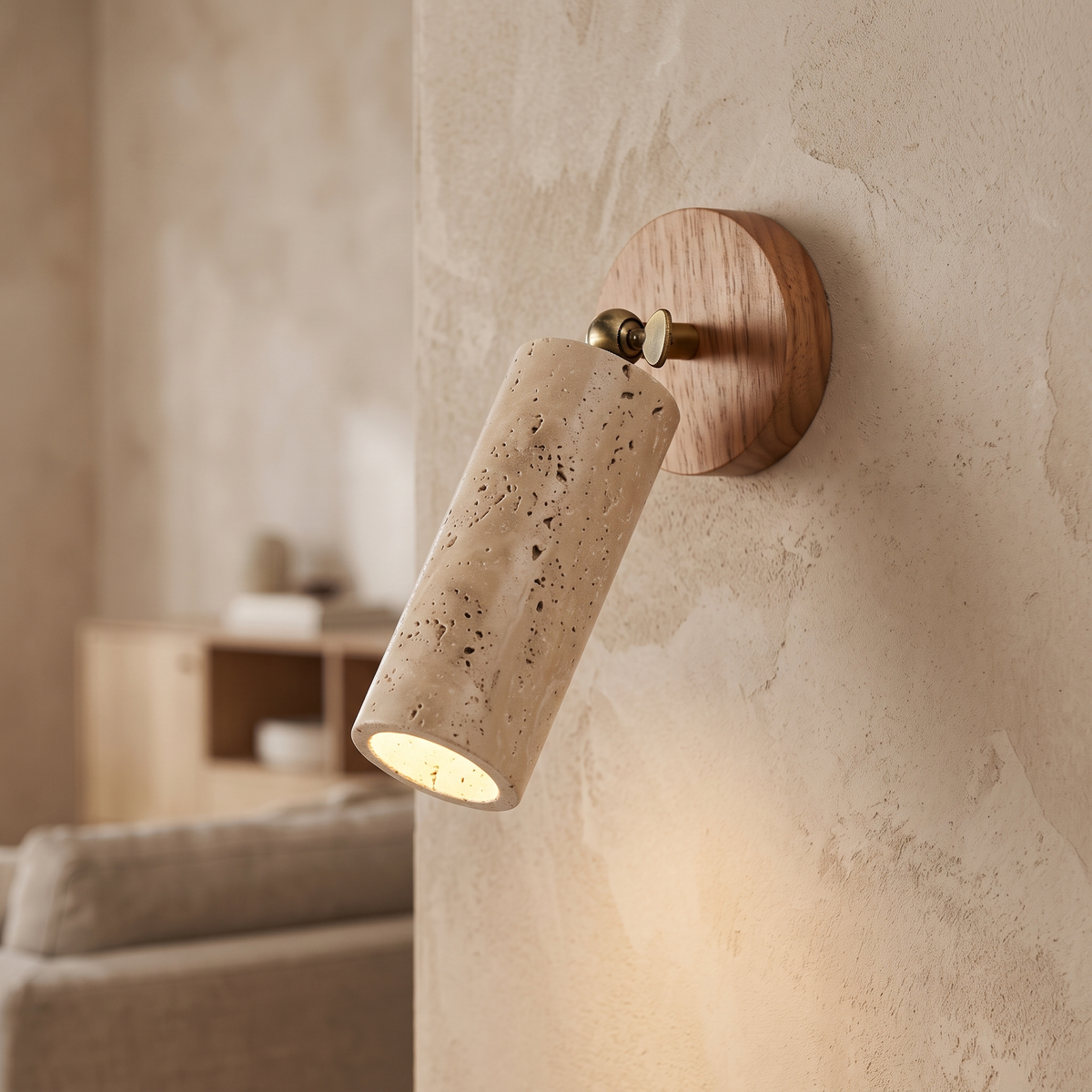 Mika Travertine & Wood LED Wall Light