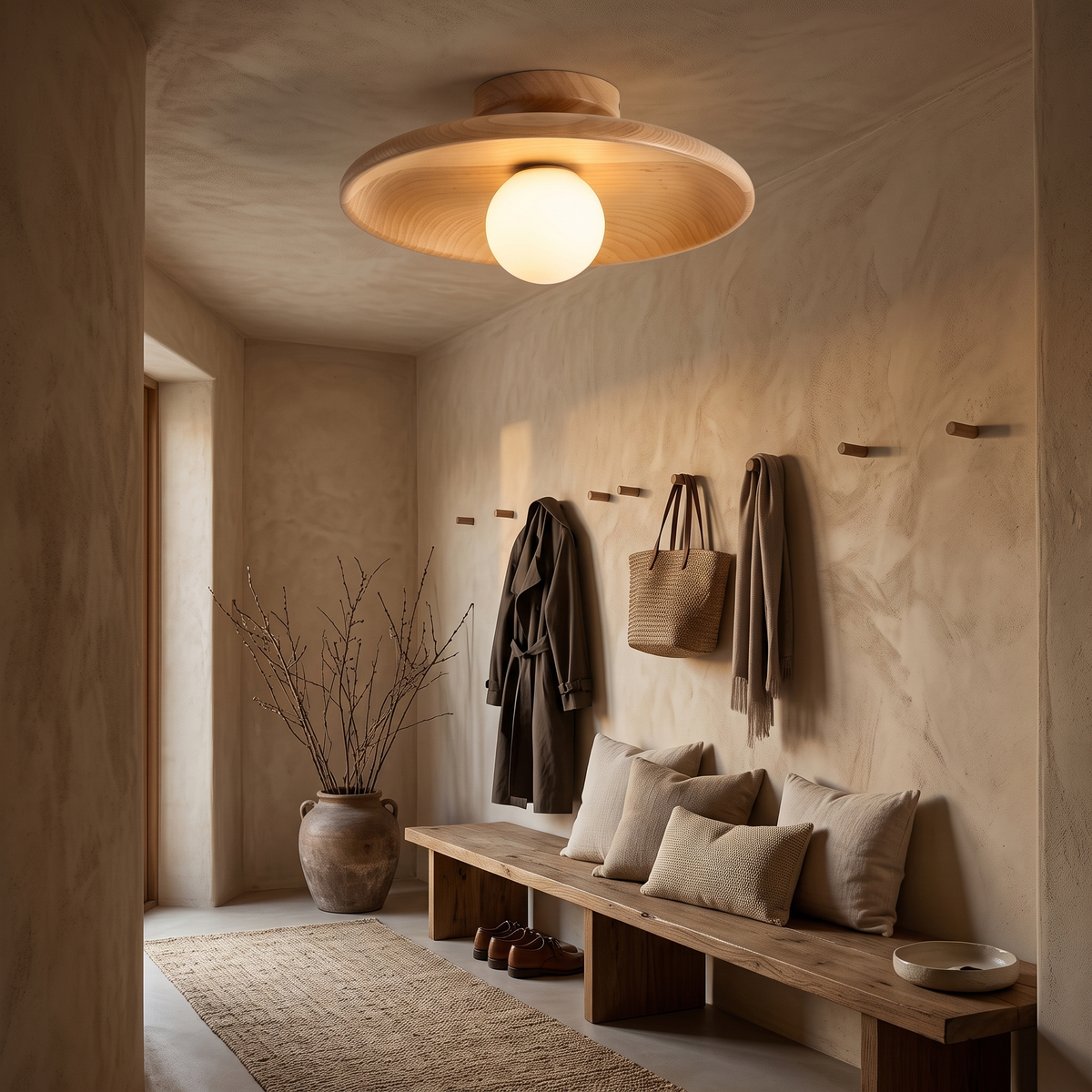 Ebba Wooden Bowl Semi-Flush Ceiling Light