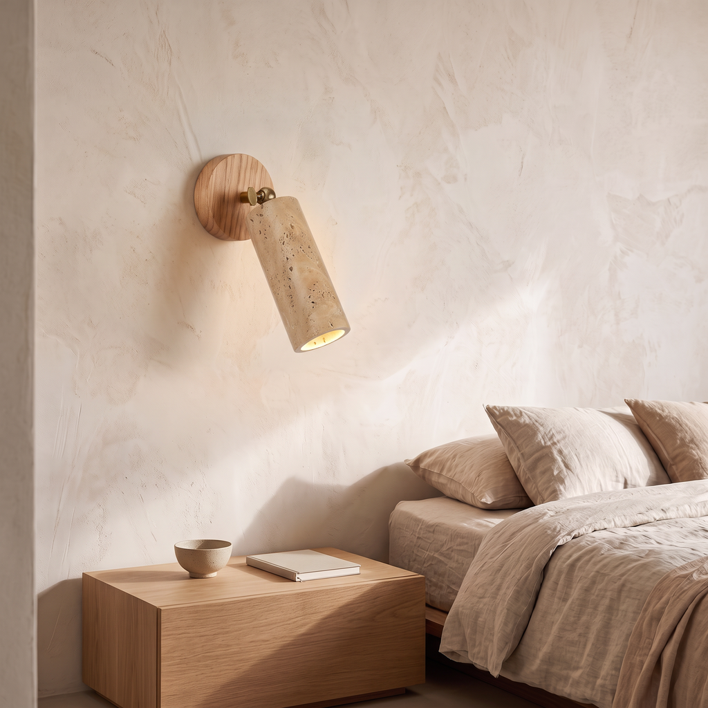 Mika Travertine & Wood LED Wall Light