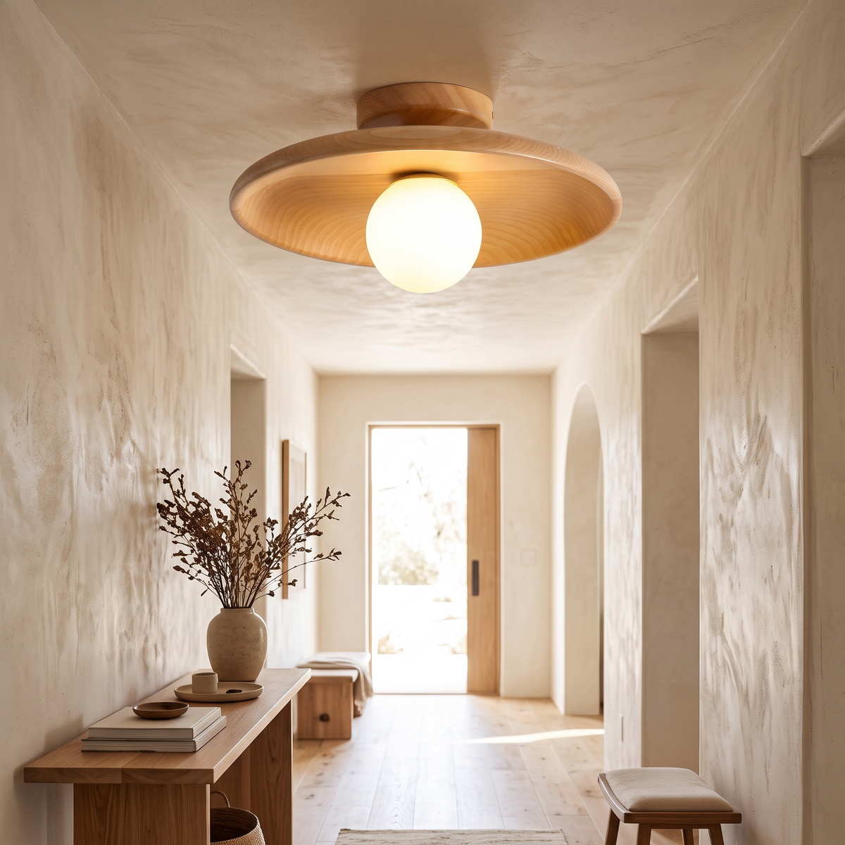 Ebba Wooden Bowl Semi-Flush Ceiling Light