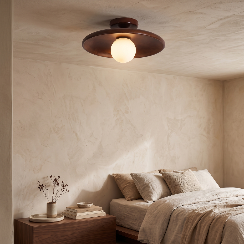 Ebba Wooden Bowl Semi-Flush Ceiling Light