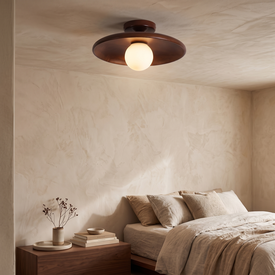 Ebba Wooden Bowl Semi-Flush Ceiling Light
