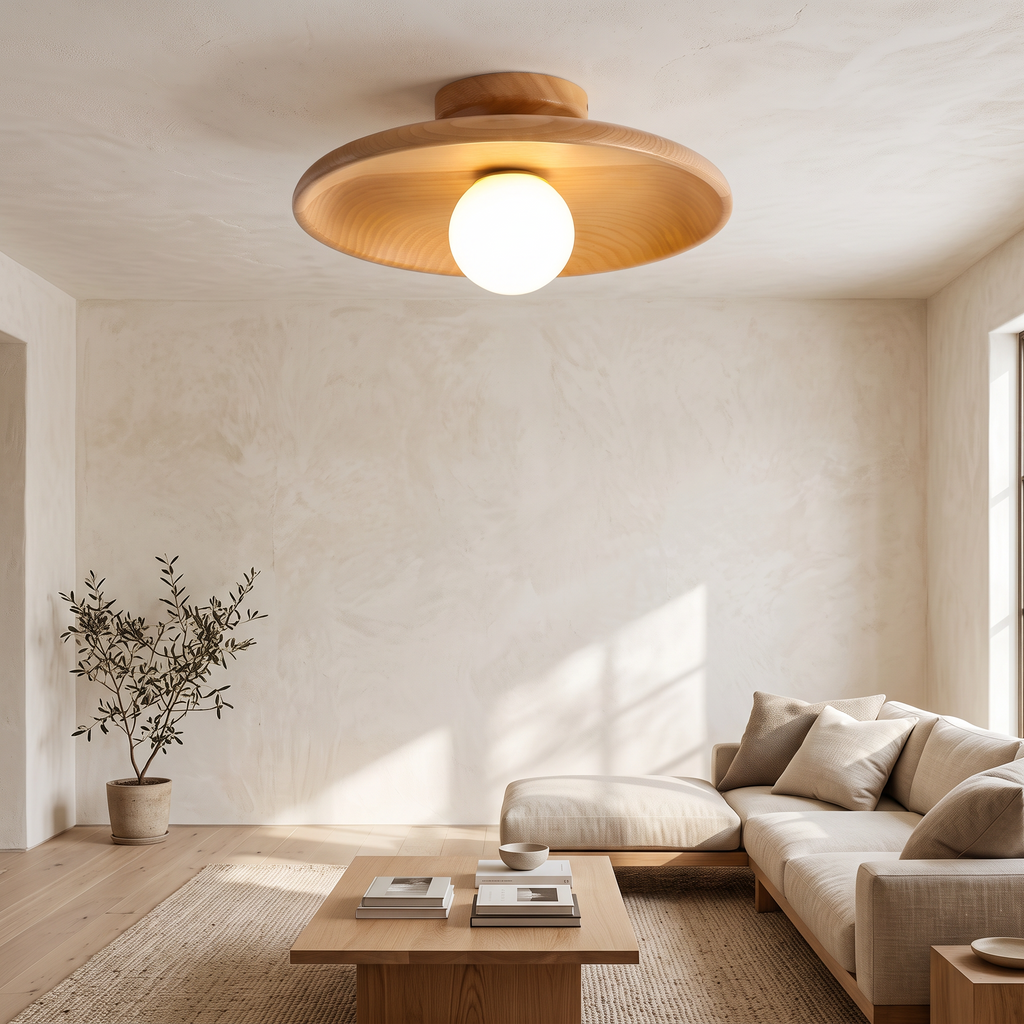 Ebba Wooden Bowl Semi-Flush Ceiling Light