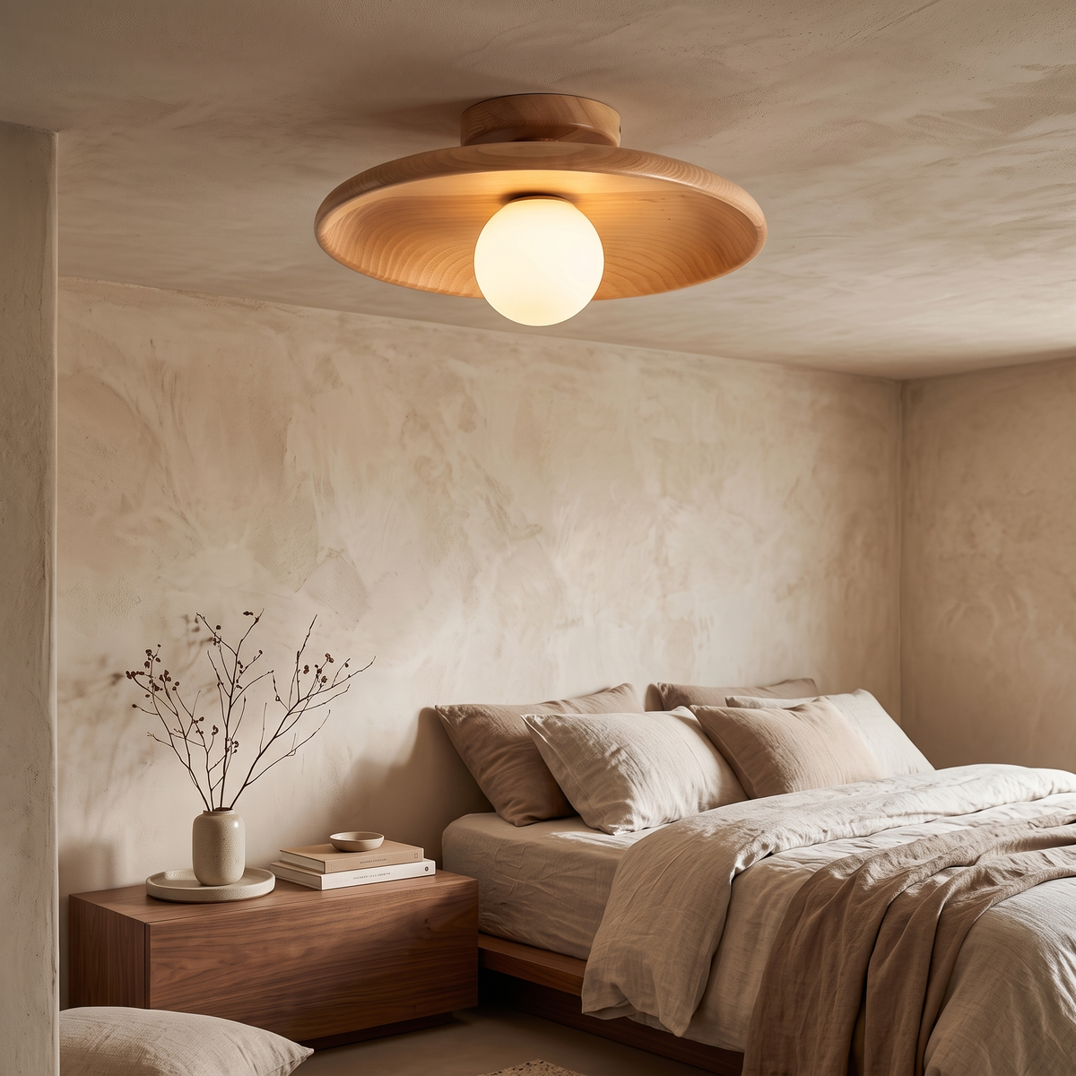 Ebba Wooden Bowl Semi-Flush Ceiling Light