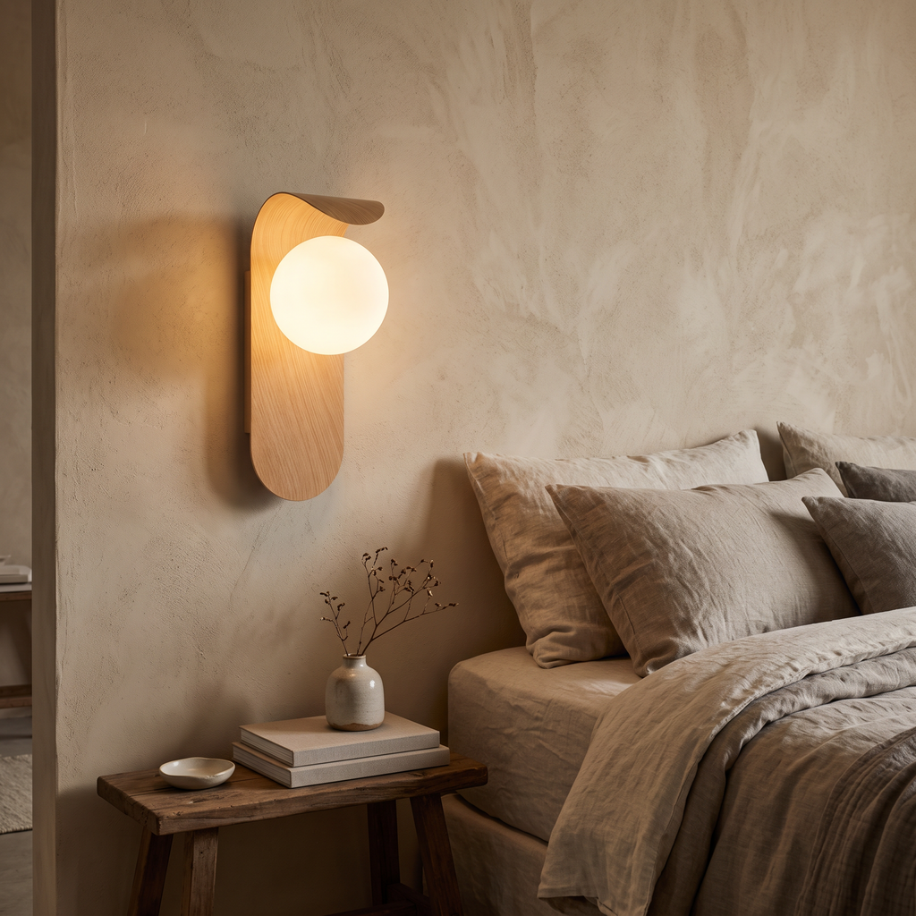 Ivo Curved Wood & Glass Globe Wall Light