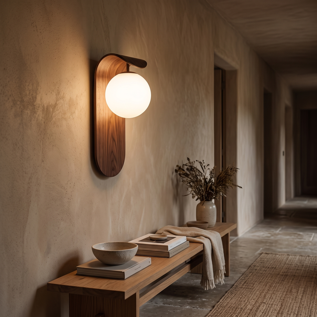 Ivo Curved Wood & Glass Globe Wall Light